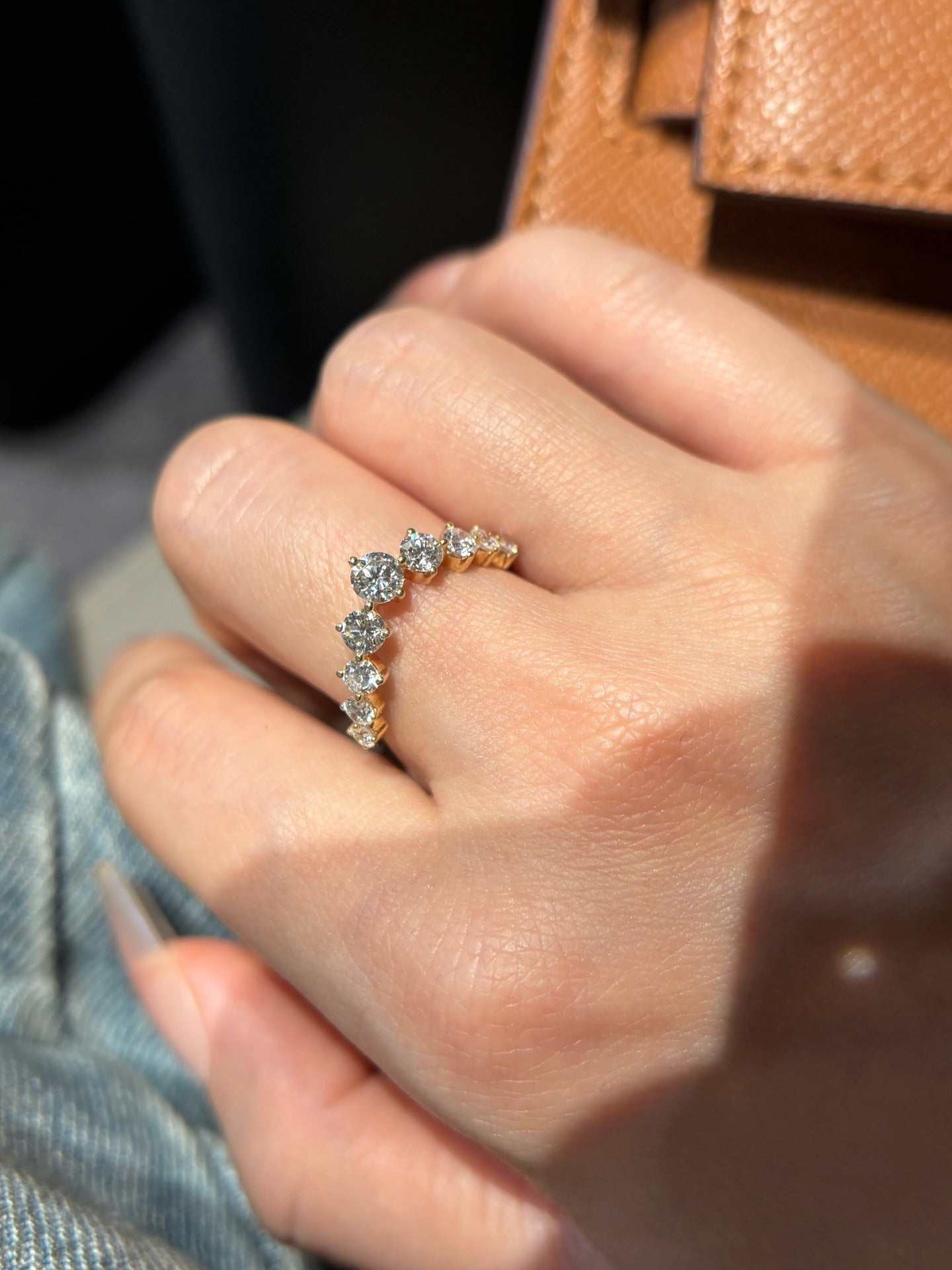 18K Yellow Gold Curved Lab-Grown Diamond Stacking Ring
