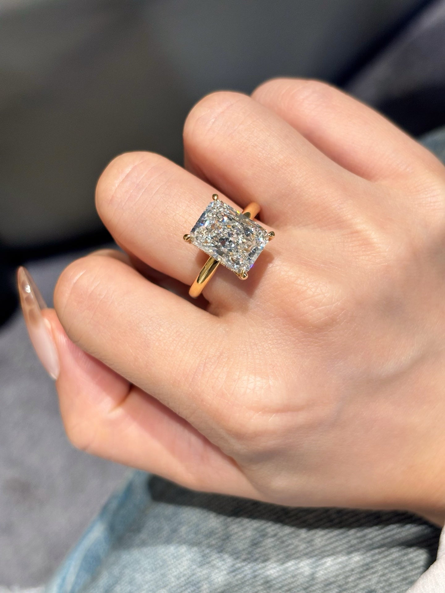 18K Yellow Gold 5.06ct Radiant Cut Lab Grown Diamond Ring | D Color, Classic Four-Prong Solitaire