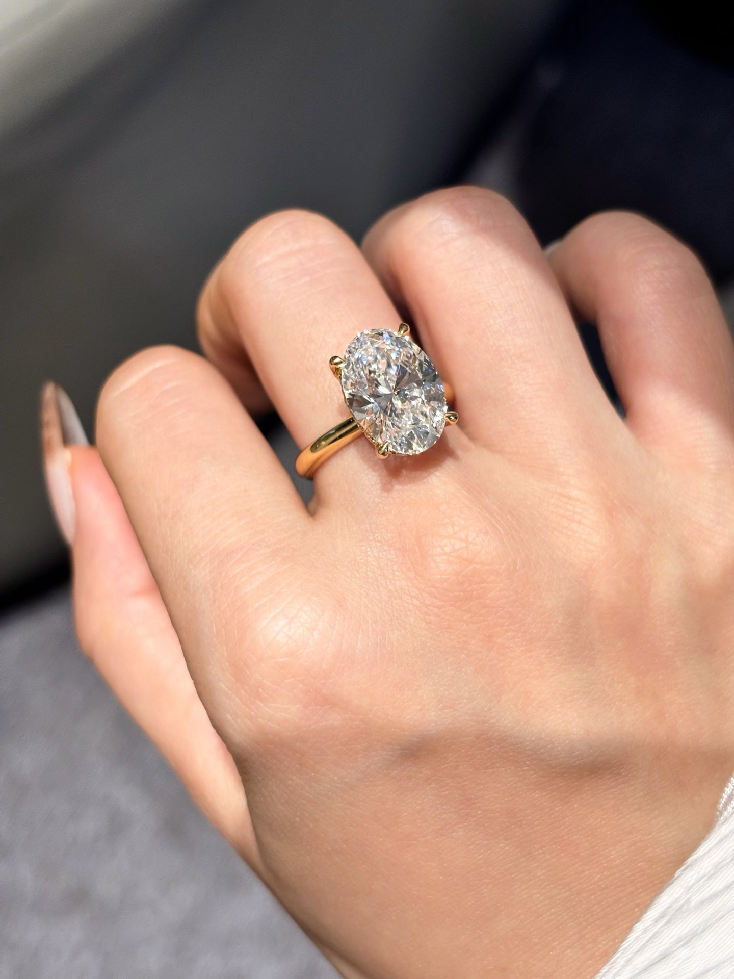 5.03ct Oval Lab Grown Diamond Solitaire Ring | 18K Yellow Gold | E Color