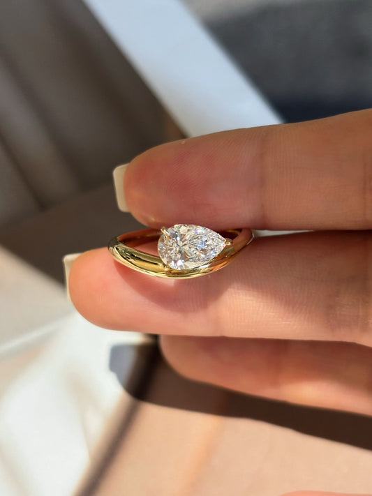 1.1ct Pear Cut Lab Grown Diamond Solitaire Ring | 18K Yellow Gold | D Color