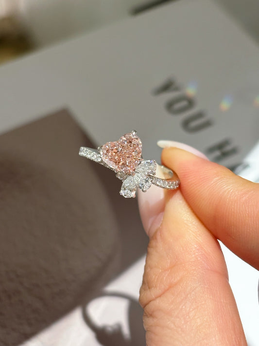 1.31ct Heart Cut Pink Lab Grown Diamond Engagement Ring, 18K Two-Tone Gold Flower Ring, IGI Certified, Customizable