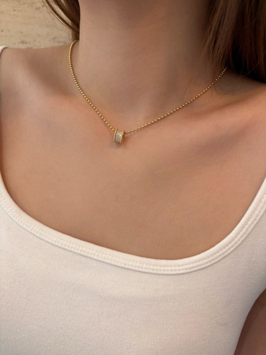 18K Yellow Gold Lab-Grown Diamond Cylinder Pendant Necklace