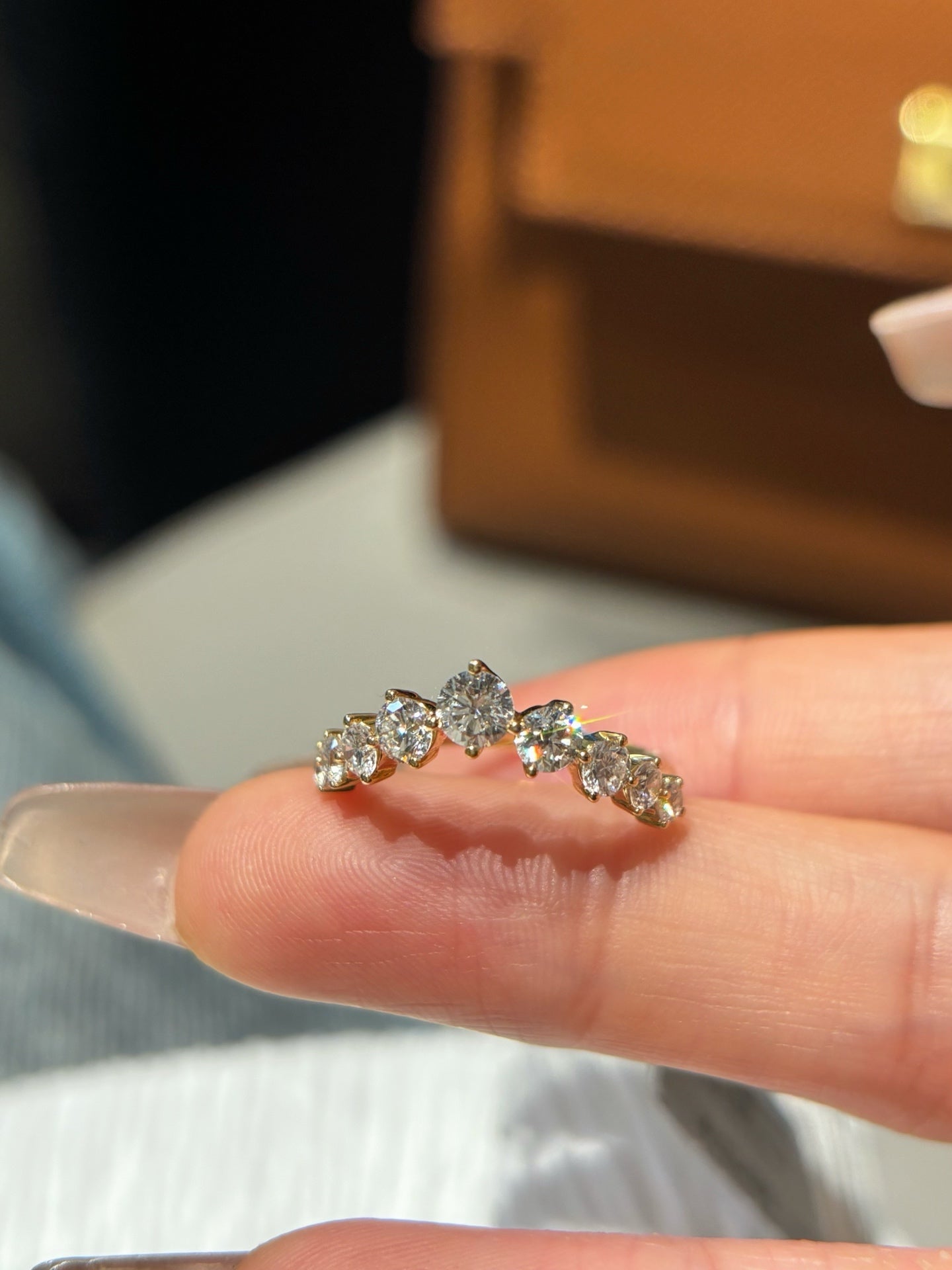 18K Yellow Gold Curved Lab-Grown Diamond Stacking Ring