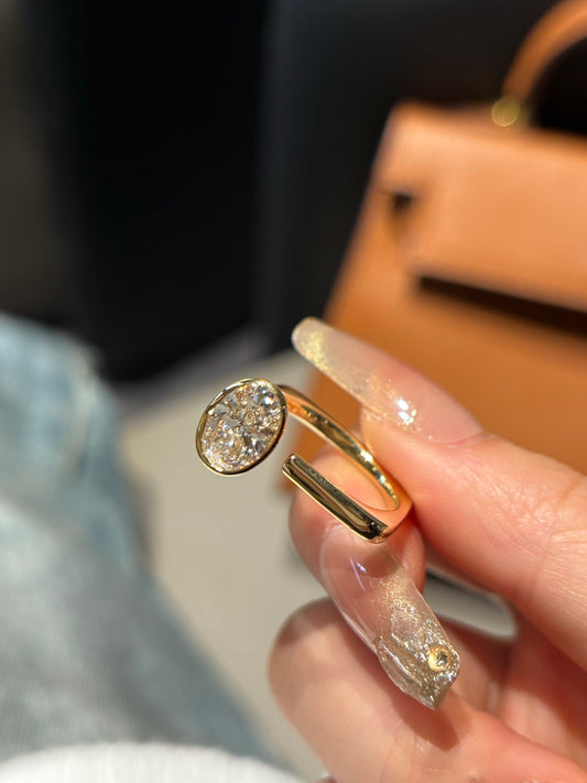 18K Yellow Gold Oval Lab-Grown Diamond Open Cuff Ring (1.57ct, D Color)