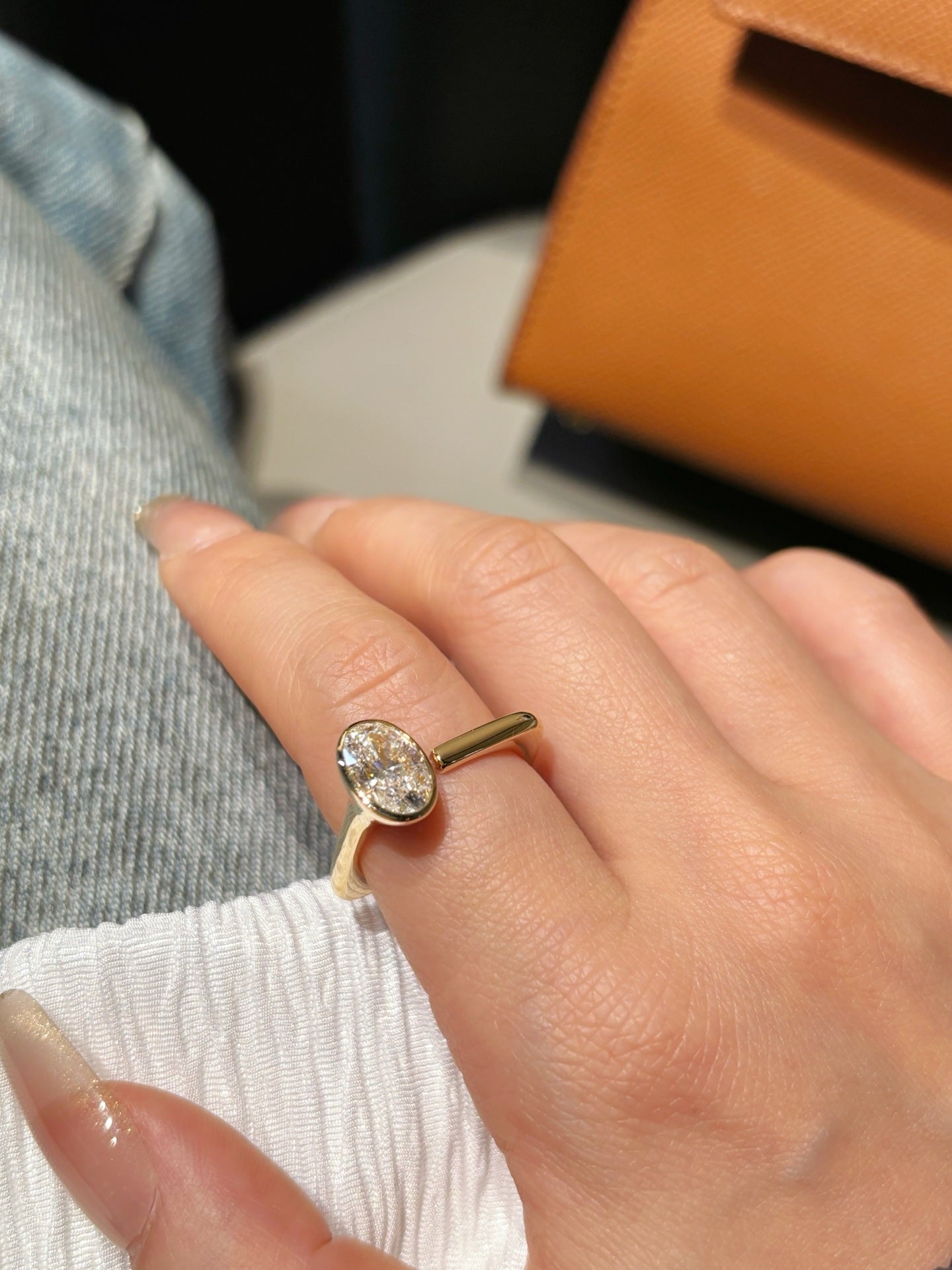 18K Yellow Gold Oval Lab-Grown Diamond Open Cuff Ring (1.57ct, D Color)