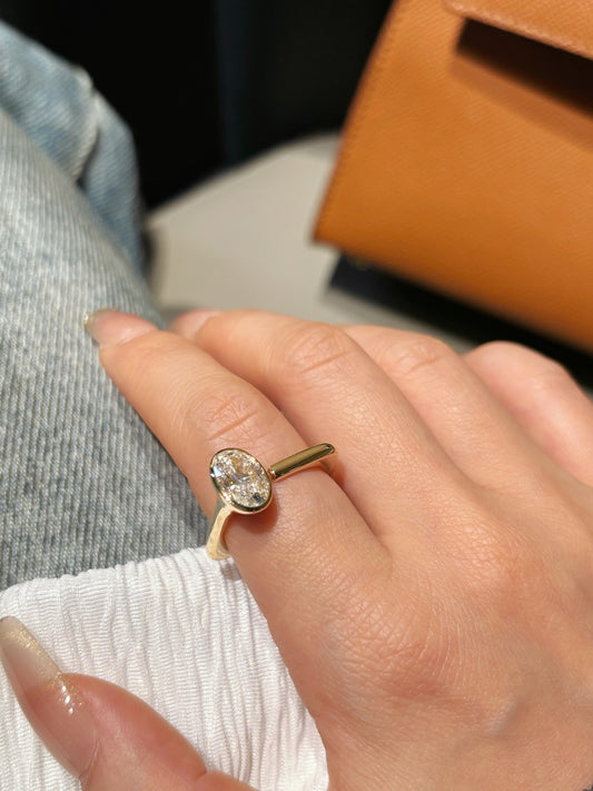 18K Yellow Gold Oval Lab-Grown Diamond Open Cuff Ring (1.57ct, D Color)