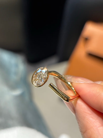 18K Yellow Gold Oval Lab-Grown Diamond Open Cuff Ring (1.57ct, D Color)