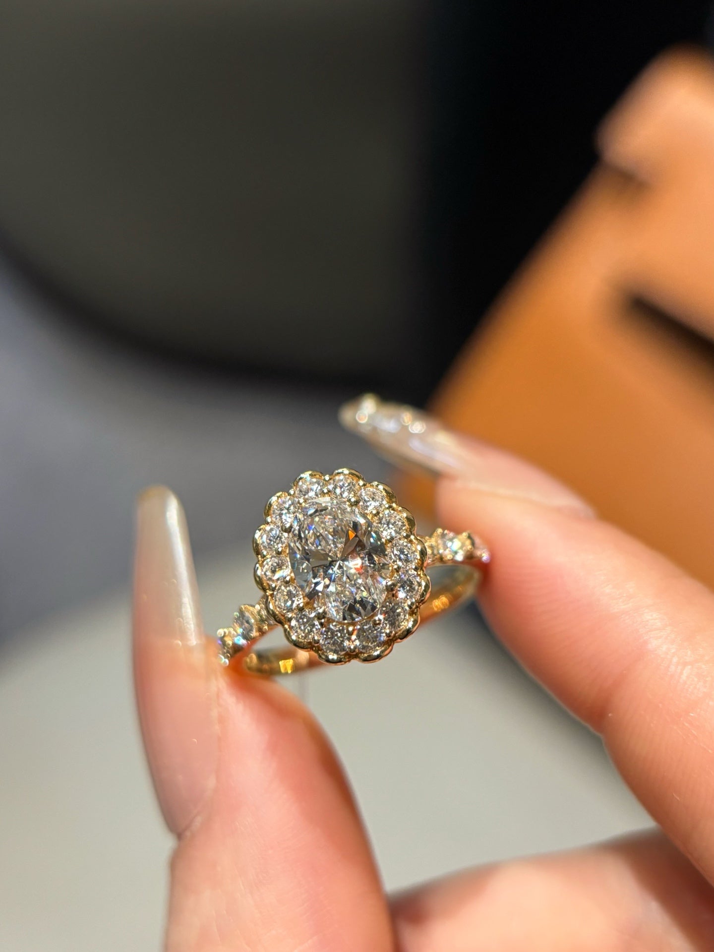 Vintage Floral Halo Lab-Grown Diamond Engagement Ring in 18K Gold