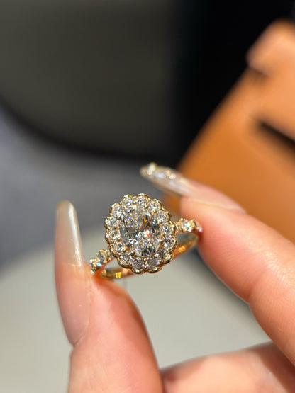 Vintage Floral Halo Lab-Grown Diamond Engagement Ring in 18K Gold