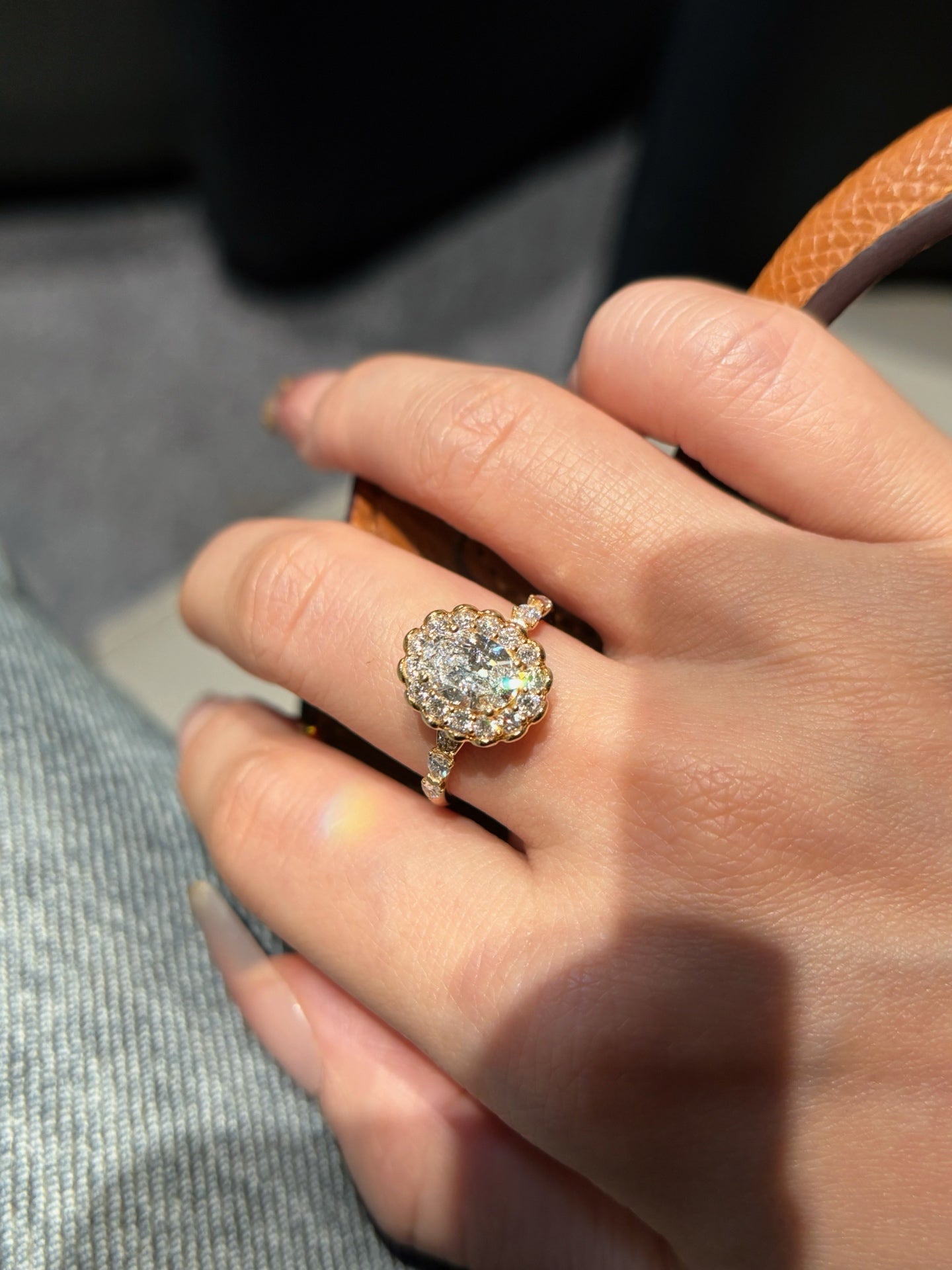 Vintage Floral Halo Lab-Grown Diamond Engagement Ring in 18K Gold