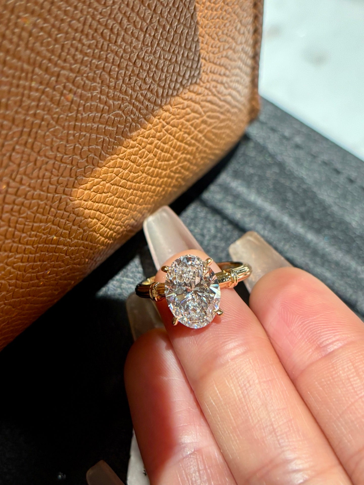 18K Yellow Gold 3.0ct Oval Lab Grown Diamond Solitaire Ring | D Color