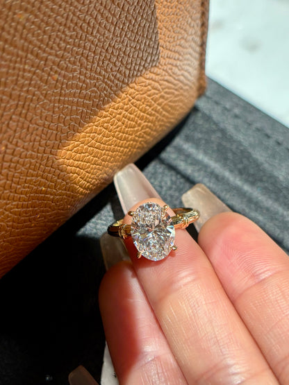 18K Yellow Gold 3.0ct Oval Lab Grown Diamond Solitaire Ring | D Color