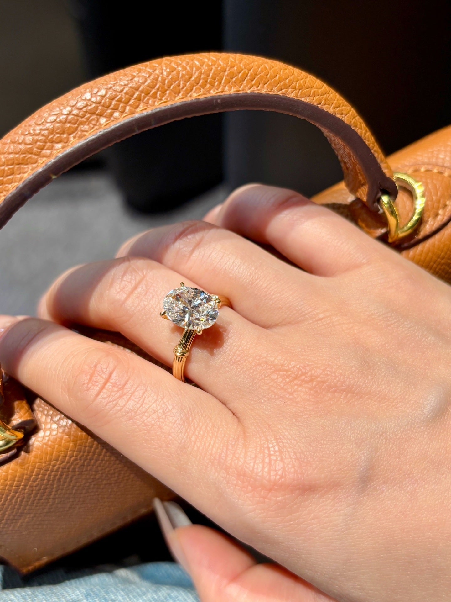 18K Yellow Gold 3.0ct Oval Lab Grown Diamond Solitaire Ring | D Color