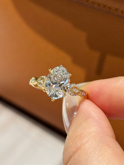 Vintage Inspired 2.09ct Oval Lab Diamond Engagement Ring in 18K Gold