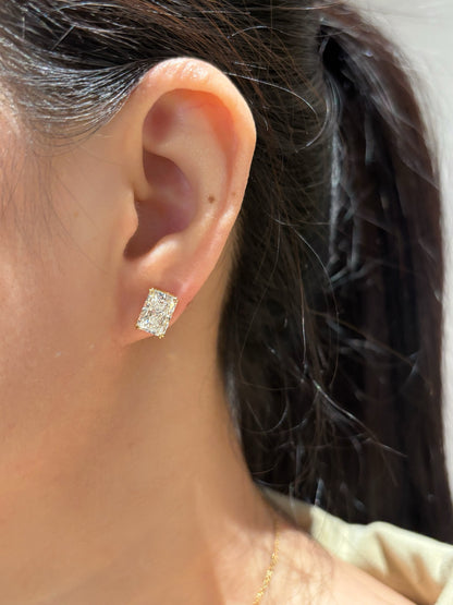 18K Yellow Gold 4.12ct Radiant Cut Lab Grown Diamond Stud Earrings | D Color