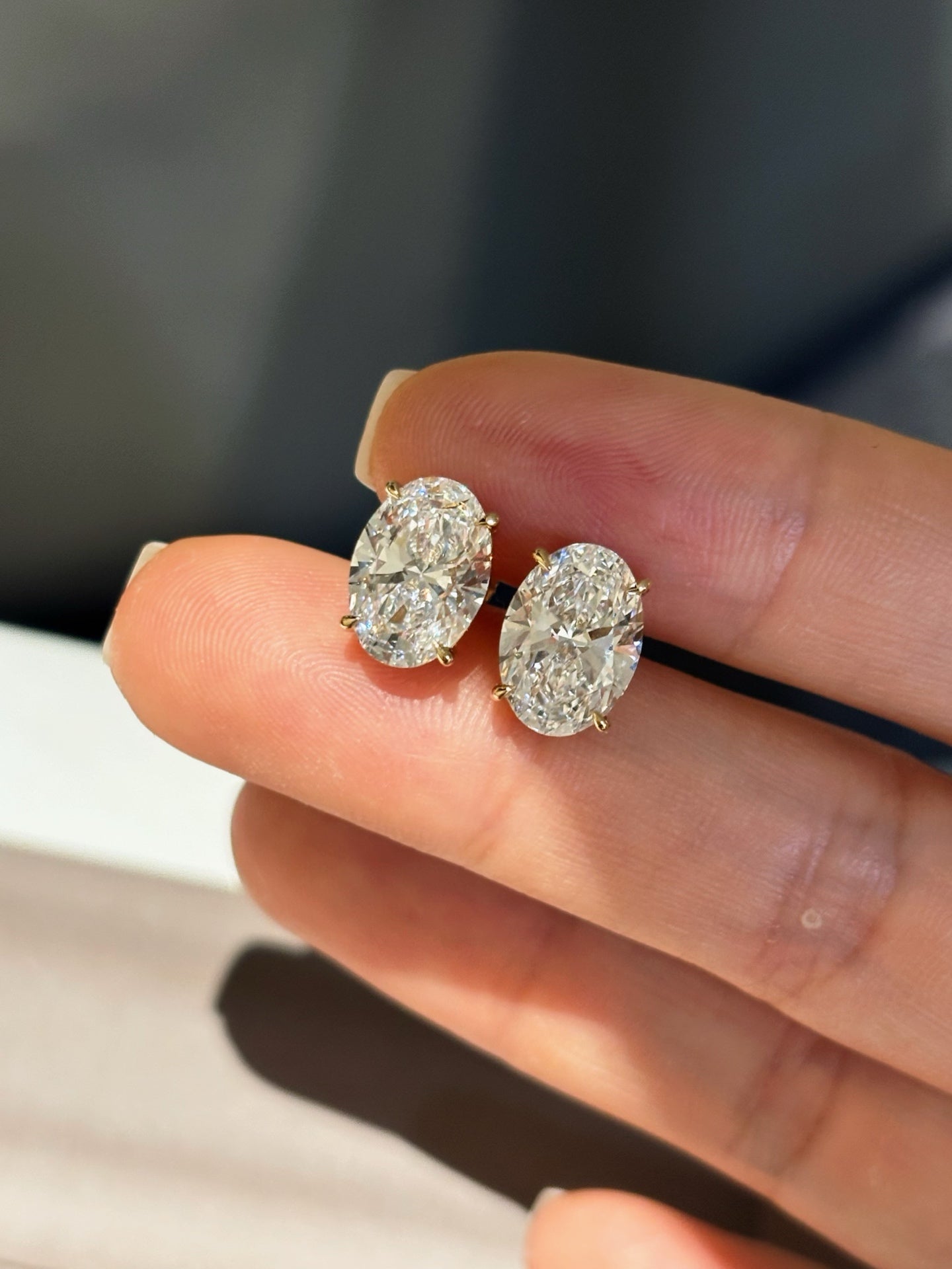 18K Yellow Gold 4.12ct Oval Cut Lab Grown Diamond Stud Earrings | D Color