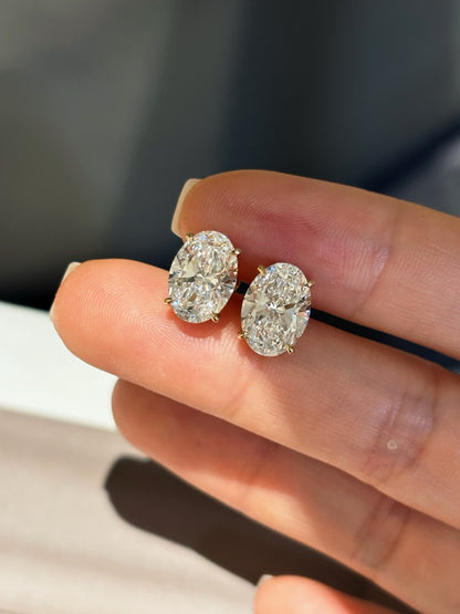 18K Yellow Gold 4.12ct Oval Cut Lab Grown Diamond Stud Earrings | D Color