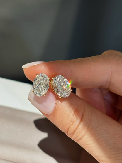 18K Yellow Gold 4.12ct Oval Cut Lab Grown Diamond Stud Earrings | D Color
