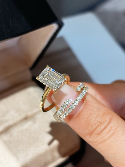 3.1ct Emerald Cut Lab Grown Diamond Ring | 18K Yellow Gold | D Color | Custom Made