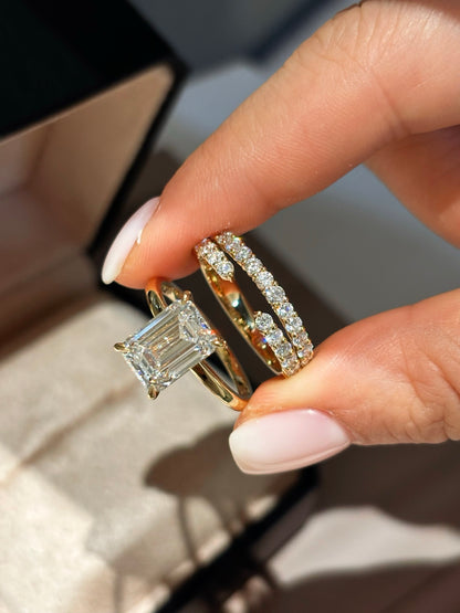 3.1ct Emerald Cut Lab Grown Diamond Ring | 18K Yellow Gold | D Color | Custom Made
