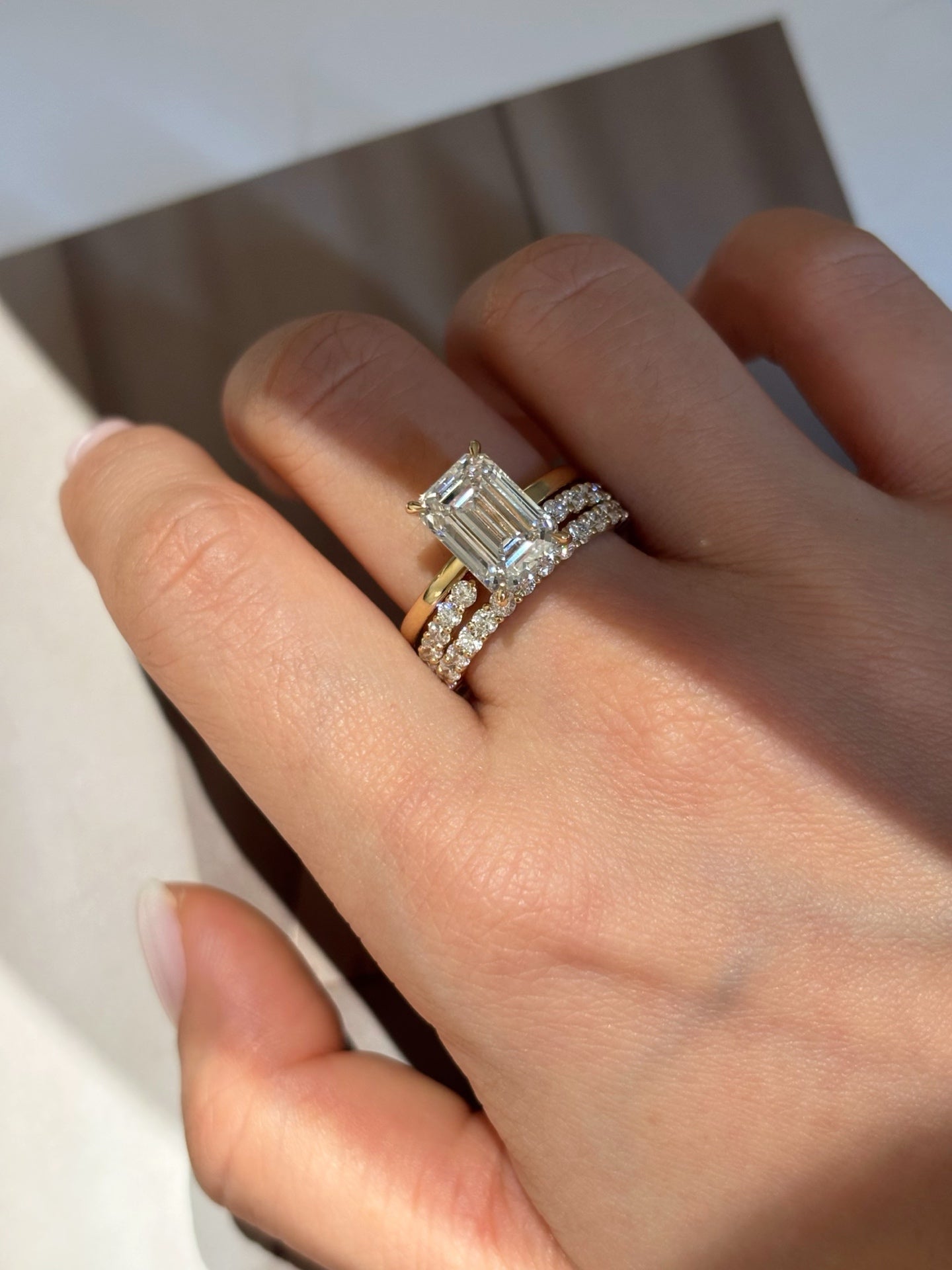 3.1ct Emerald Cut Lab Grown Diamond Ring | 18K Yellow Gold | D Color | Custom Made
