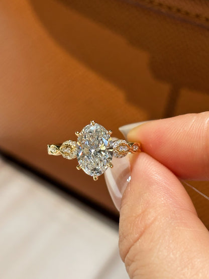 18K Yellow Gold 2.09ct Oval Cut Lab Grown Diamond Ring | D Color