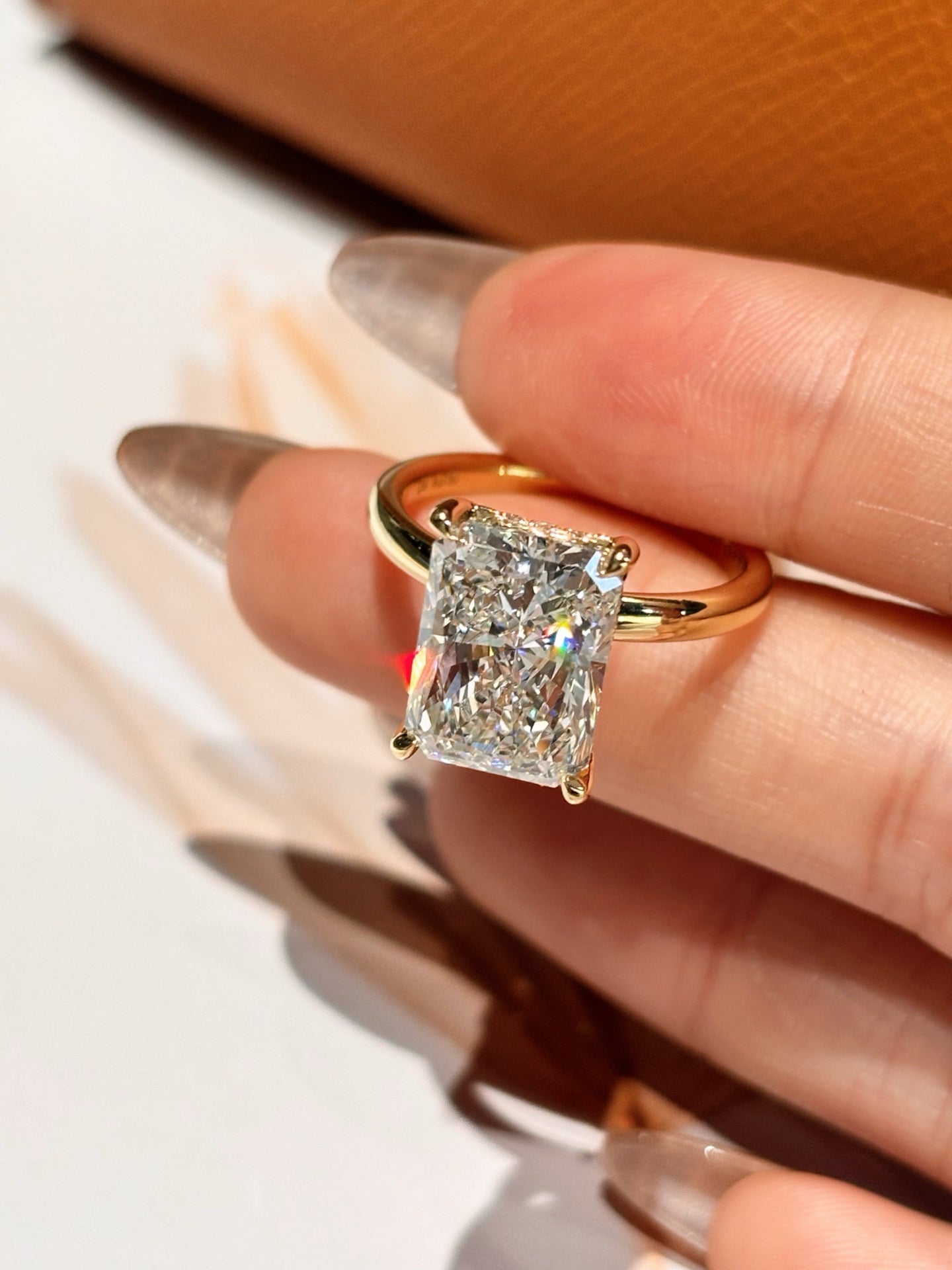 18K Yellow Gold 5.06ct Radiant Cut Lab Grown Diamond Ring | D Color, Classic Four-Prong Solitaire