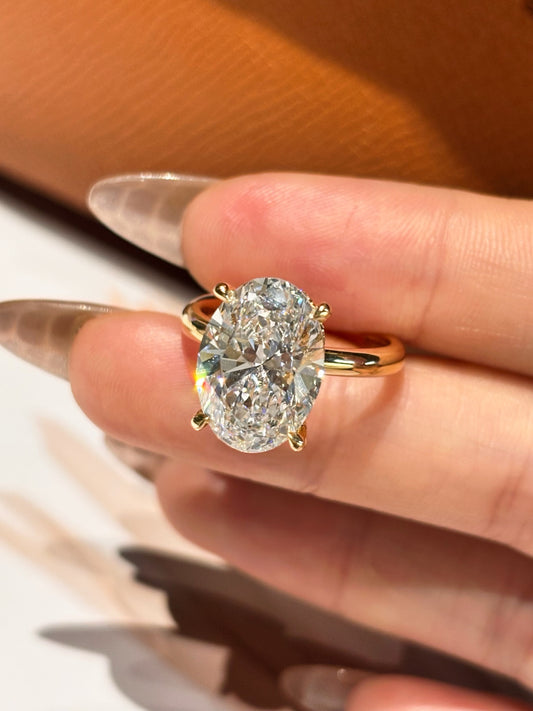 5.03ct Oval Lab Grown Diamond Solitaire Ring | 18K Yellow Gold | E Color