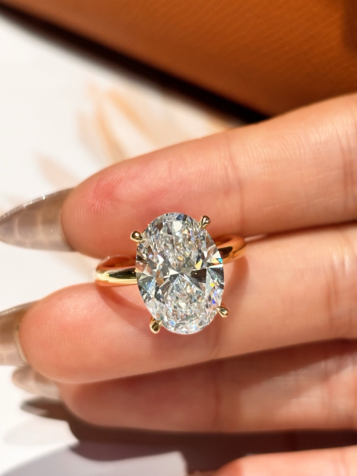 5.03ct Oval Lab Grown Diamond Solitaire Ring | 18K Yellow Gold | E Color