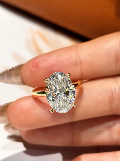 5.03ct Oval Lab Grown Diamond Solitaire Ring | 18K Yellow Gold | E Color