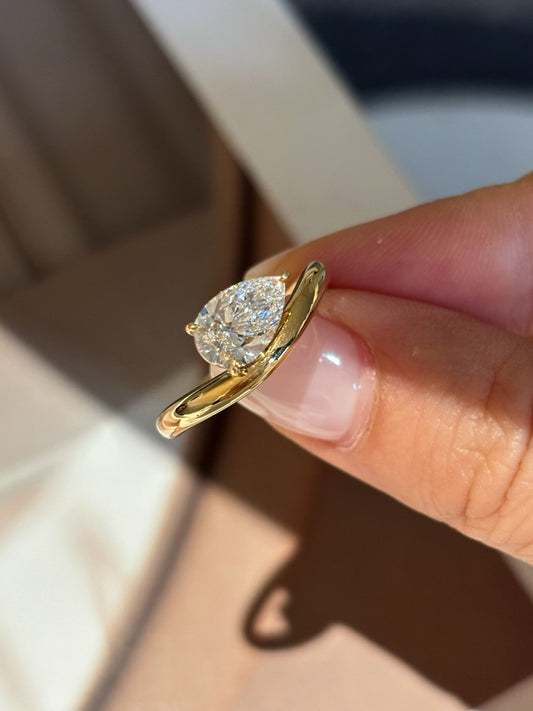 1.1ct Pear Cut Lab Grown Diamond Solitaire Ring | 18K Yellow Gold | D Color