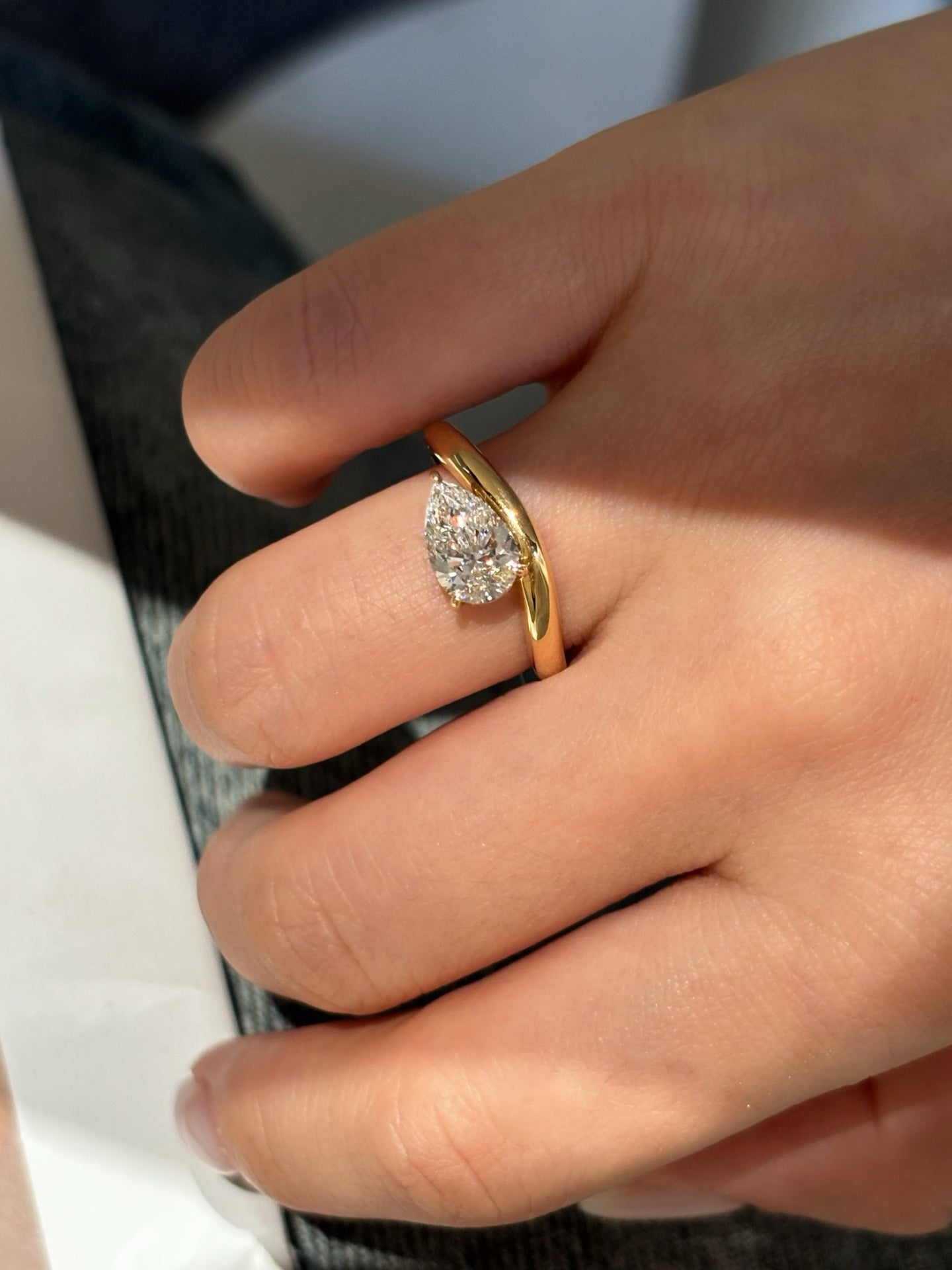 1.1ct Pear Cut Lab Grown Diamond Solitaire Ring | 18K Yellow Gold | D Color