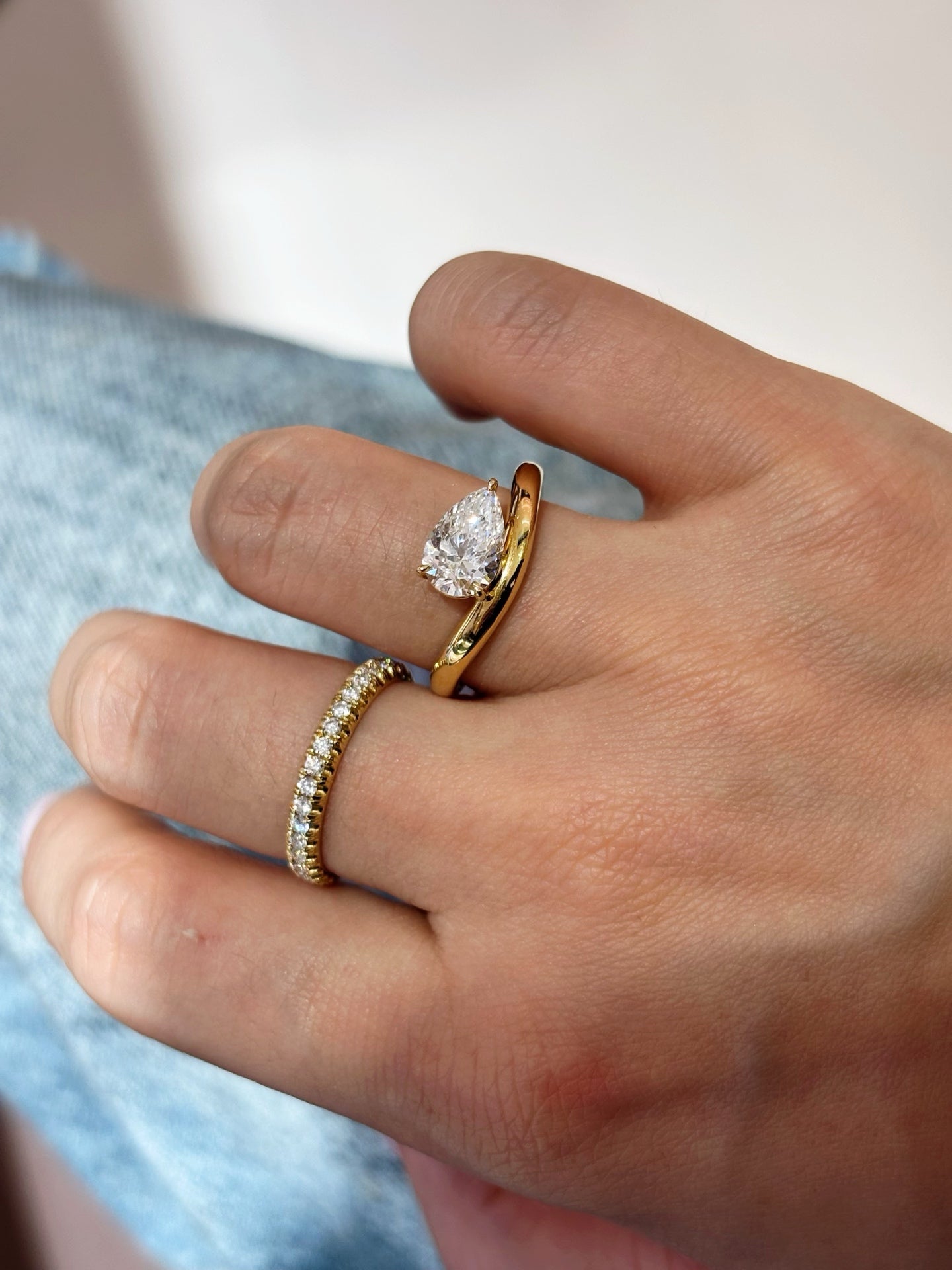 1.1ct Pear Cut Lab Grown Diamond Solitaire Ring | 18K Yellow Gold | D Color