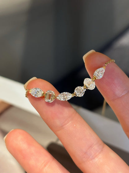 18K Yellow Gold Mixed Cut Lab Grown Diamond Necklace (2.031ct D Color) – Curved Bar Design