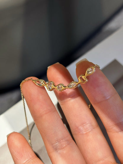 18K Yellow Gold Mixed Cut Lab Grown Diamond Necklace (2.031ct D Color) – Curved Bar Design