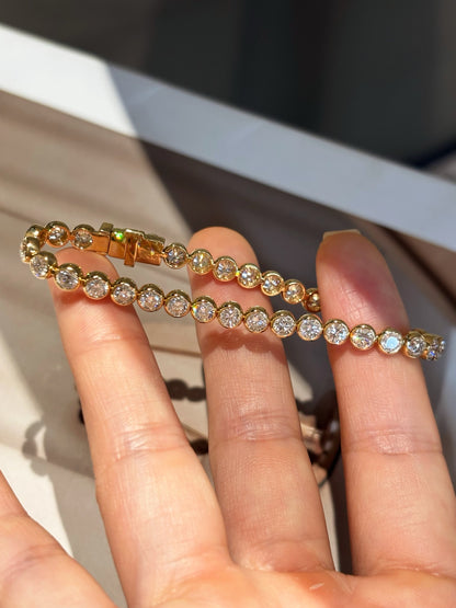 18K Yellow Gold Lab Grown Diamond Bubble Bracelet (5.836ct D Color) – Bezel Set Tennis Design