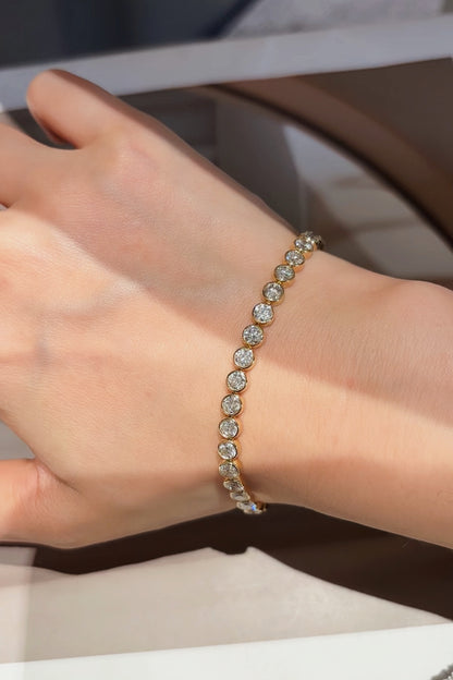 18K Yellow Gold Lab Grown Diamond Bubble Bracelet (5.836ct D Color) – Bezel Set Tennis Design