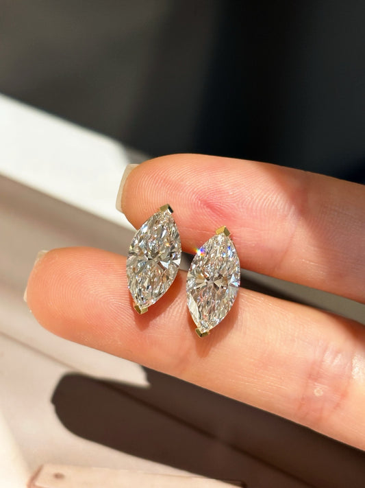 18K Yellow Gold Lab Grown Diamond Marquise Stud Earrings (4.2ct D Color) – Solitaire Design