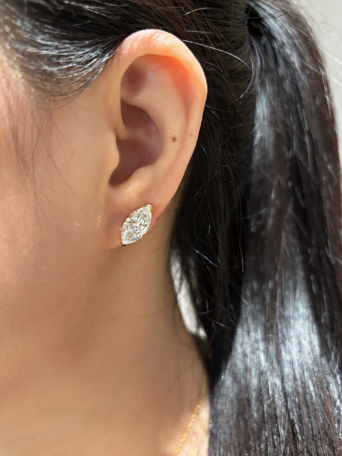 18K Yellow Gold Lab Grown Diamond Marquise Stud Earrings (4.2ct D Color) – Solitaire Design