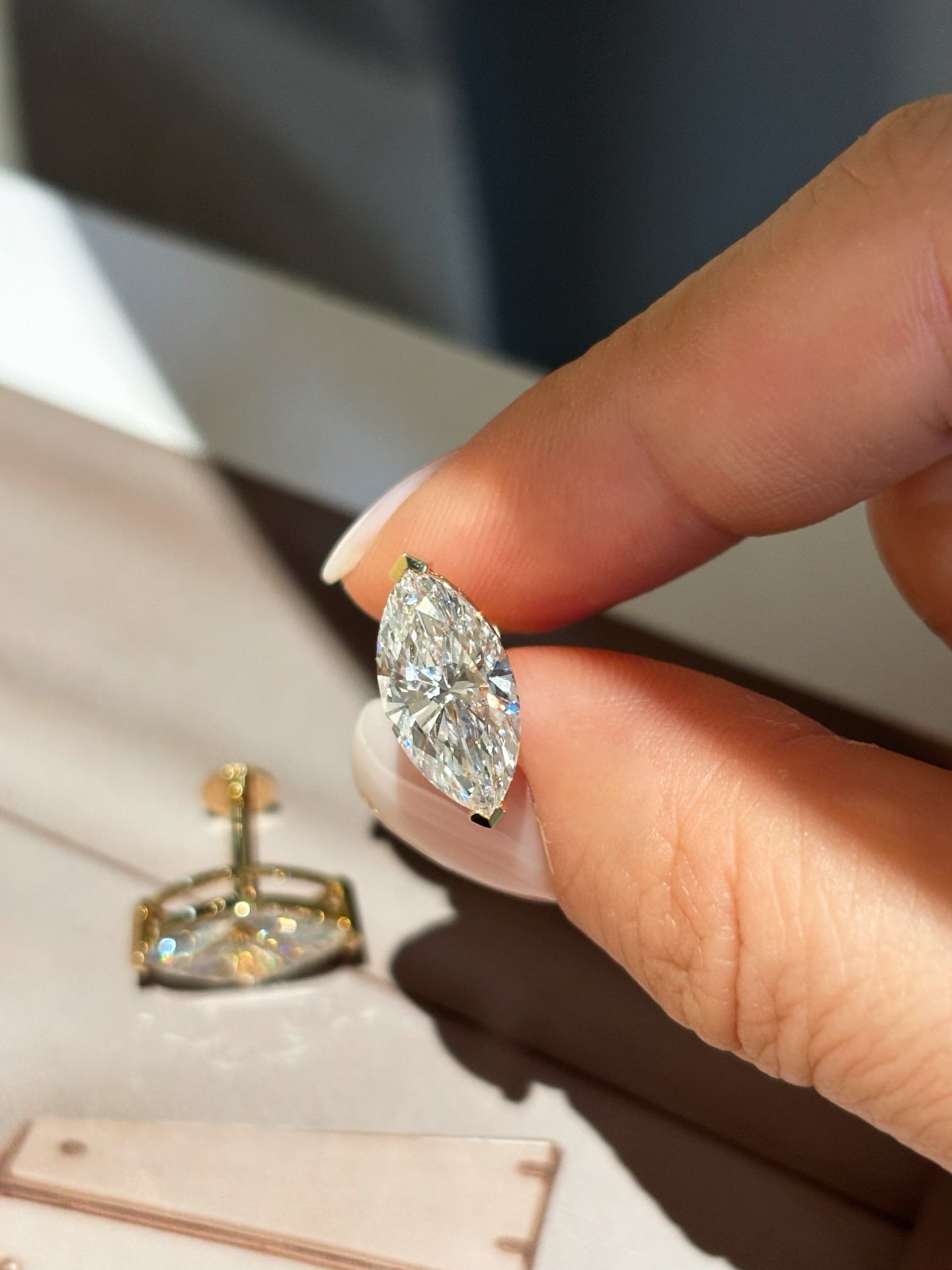 18K Yellow Gold Lab Grown Diamond Marquise Stud Earrings (4.2ct D Color) – Solitaire Design