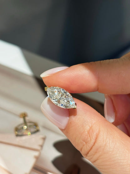 18K Yellow Gold Lab Grown Diamond Marquise Stud Earrings (4.2ct D Color) – Solitaire Design
