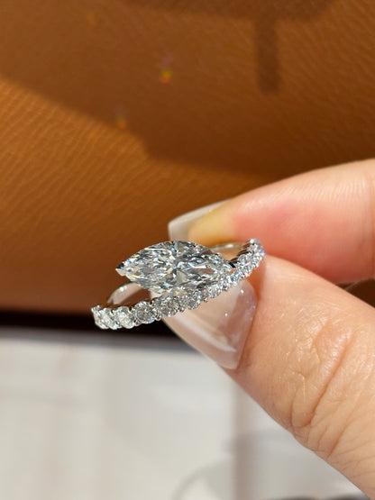 PT950 Platinum Lab Grown Diamond Marquise Engagement Ring (1.52ct D Color) – Pavé Setting