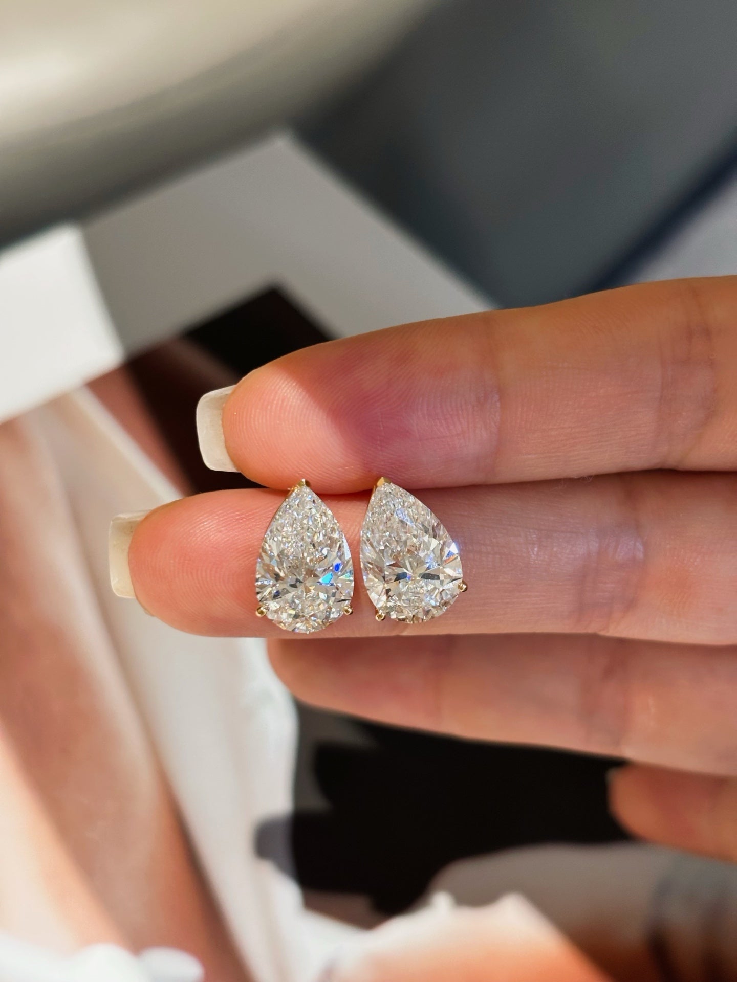 18K Yellow Gold 6.04ct D Color Pear Cut Lab Grown Diamond Solitaire Stud Earrings - "Aurora Teardrop" Collection