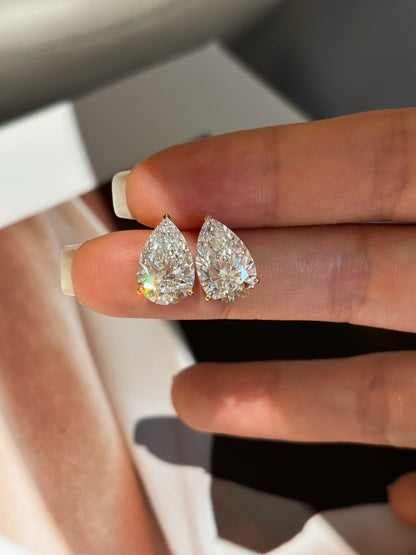 18K Yellow Gold 6.04ct D Color Pear Cut Lab Grown Diamond Solitaire Stud Earrings - "Aurora Teardrop" Collection
