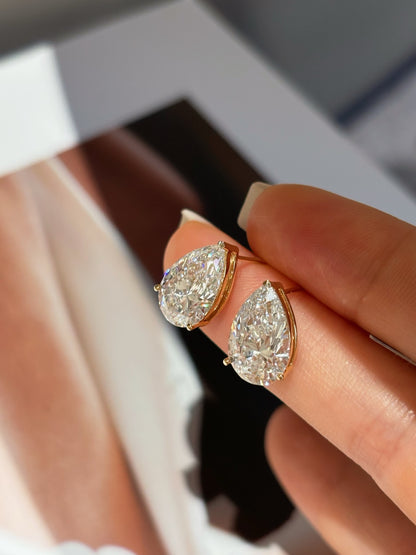 18K Yellow Gold 6.04ct D Color Pear Cut Lab Grown Diamond Solitaire Stud Earrings - "Aurora Teardrop" Collection