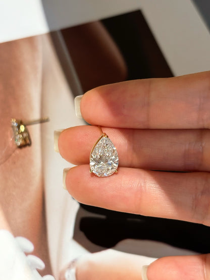 18K Yellow Gold 6.04ct D Color Pear Cut Lab Grown Diamond Solitaire Stud Earrings - "Aurora Teardrop" Collection