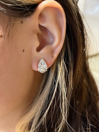 18K Yellow Gold 6.04ct D Color Pear Cut Lab Grown Diamond Solitaire Stud Earrings - "Aurora Teardrop" Collection