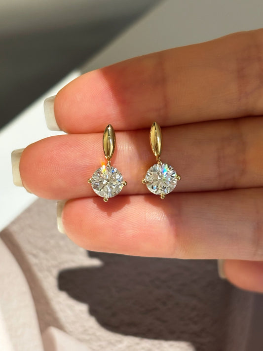 18K Yellow Gold 1.71ct Total D Color Round Brilliant Cut Lab Grown Diamond Drop Earrings - "Luna Glow" Collection