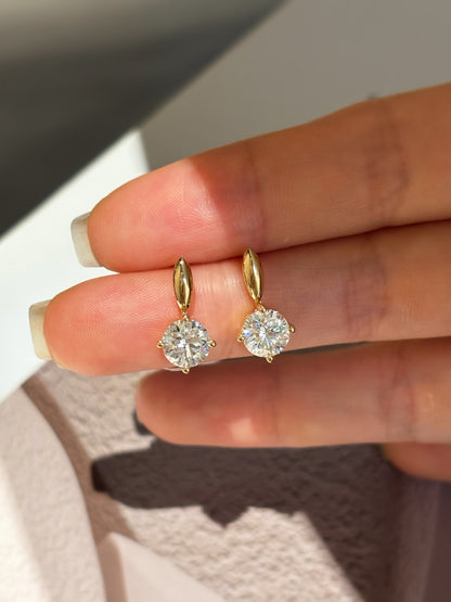 18K Yellow Gold 1.71ct Total D Color Round Brilliant Cut Lab Grown Diamond Drop Earrings - "Luna Glow" Collection