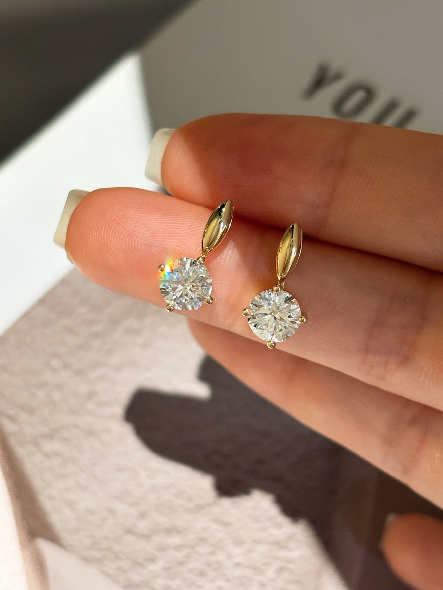 18K Yellow Gold 1.71ct Total D Color Round Brilliant Cut Lab Grown Diamond Drop Earrings - "Luna Glow" Collection